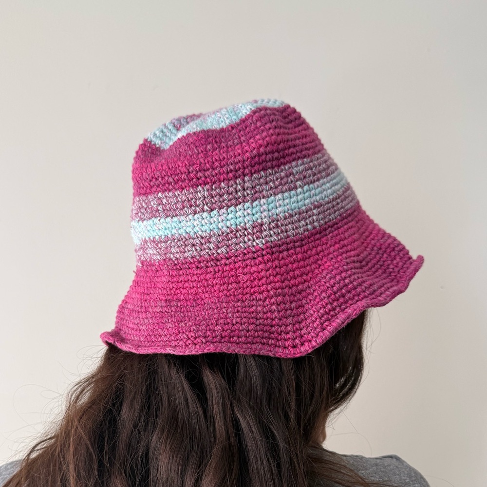 Pink and Blue Knit Bucket Hat